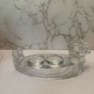 Vintage Clear Pressed Glass Hen 2 Egg Holder